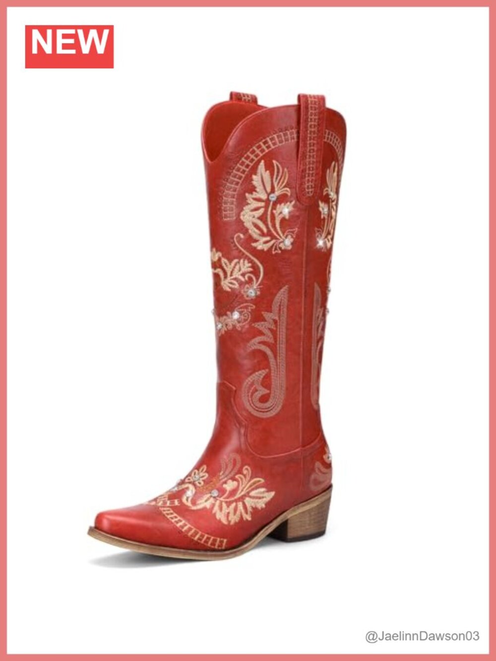 Lumeheel Cowgirl Boots Knee High Western Rhinestone Embroidered Pointed Toe